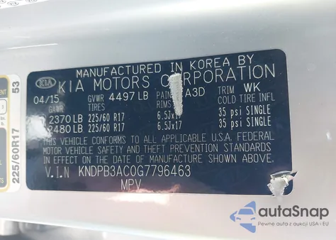 2016 Kia Sportage Lx z USA, uszkodzony, nr VIN KNDPB3AC0G7796463